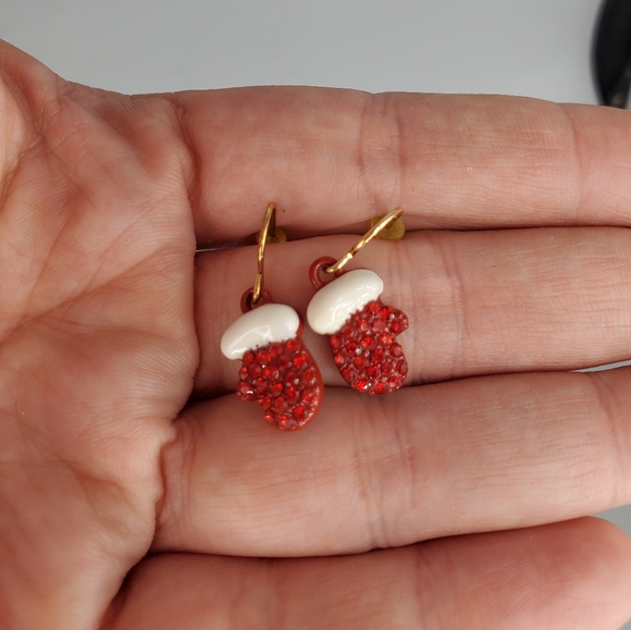 Red Mittens Red Rhinestone Earrings - Picture 7 of 7